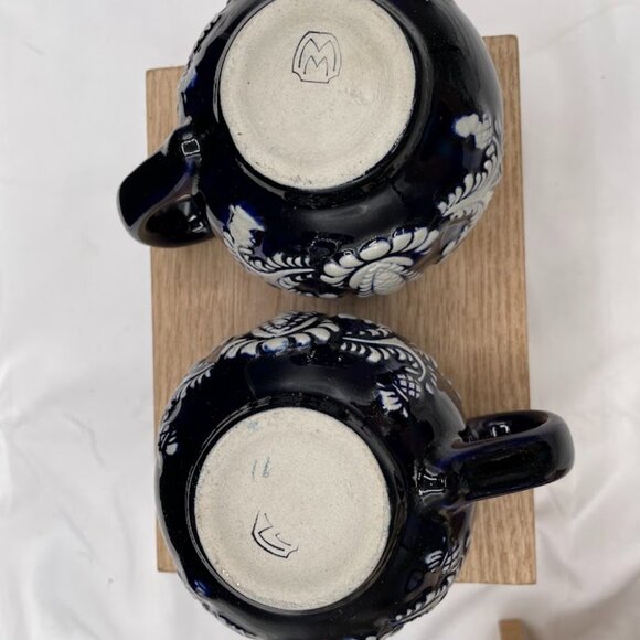 Set of 4 Wick-Werke Germany Cobalt Blue Mugs Cups Floral Leaves Pineapples - Picture 13 of 15